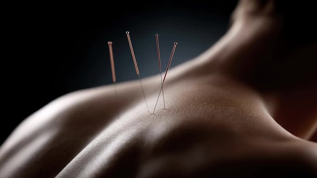 Close-up of Acupuncture Therapy on Human Back