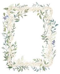 Watercolor ornate frame png, ornamental border, frame with wildflowers,  fable barocco
