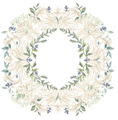 Watercolor ornate frame png, ornamental border, frame with wildflowers,  fable barocco