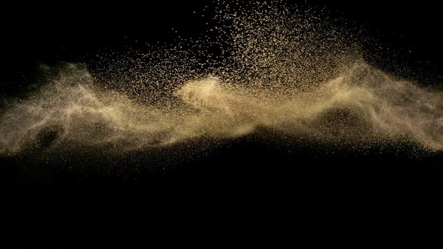 Super Slow Motion Shot of Soil Collision Isolated on Black Background , Filmed on High Speed Cinematic Camera at 1000 FPS