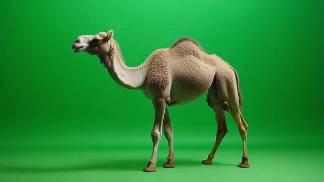 Majestic Dromedary Camel Standing Tall Animal Against Green Background