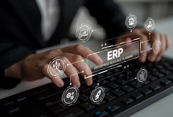 ERP platform visual showing centralized system for enterprise resource planning, improving...