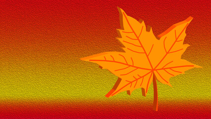 3d Orange maple leaf on abstract grain paper yellow red color gradient grunge solid background. Textured glitch luxury template. poster. web page.  banner. Autumn card. Noisy texture. Fall season.