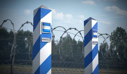Border posts with flags of Honduras and Nicaragua - 3d illustration