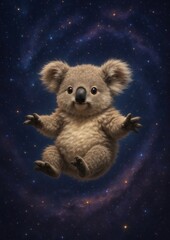 Adorable koala floating in space.