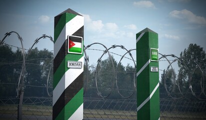 Border posts with flags of Jordan and Saudi Arabia - 3d illustration