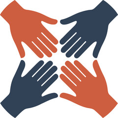 Obraz premium Vector art of four hands reaching in to form a circle