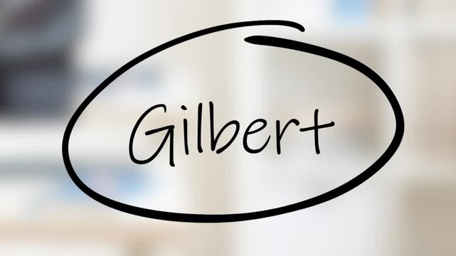 Gilbert Handwriting using black marker on glass