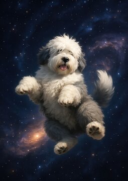 Fluffy dog floating galaxy