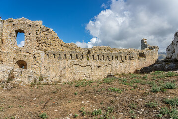 Caltavuturo, a historic Sicilian mountain town in the Madonie Mountains, featuring its medieval castle, charming narrow streets, and traditional stone houses, Sicily, Italy. Italian town in hills