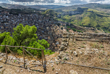 Caltavuturo, a historic Sicilian mountain town in the Madonie Mountains, featuring its medieval...