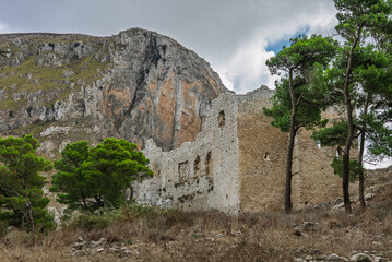 Fototapeta premium Caltavuturo, a historic Sicilian mountain town in the Madonie Mountains, featuring its medieval castle, charming narrow streets, and traditional stone houses, Sicily, Italy. Italian town in hills