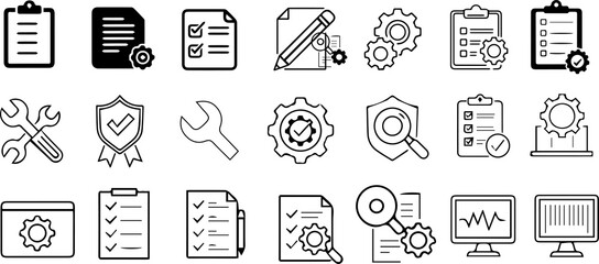 Quality Control and Document Management Line Icons Set, png