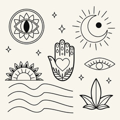 boho line icons evil eye hamsa hand lotus and sun clipart set.svg