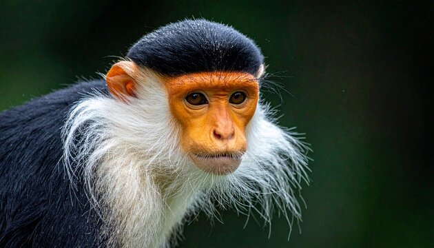 Striking Portrait of a Red-shanked Douc Langur with Vivid Orange Face and White Fur