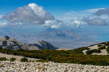 Red Trail on Pizzo Carbonara, the highest peak of Piano Battaglia, featuring panoramic mountain landscapes, rugged peaks, and scenic vistas in the Madonie Mountains, Sicily, Italy Carbonara mountain
