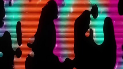 Vibrant Psychedelic Dance Party with Energetic Silhouettes on a Retro Glitch Screen. - Powered by Adobe