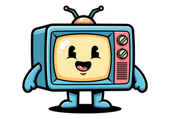 World television day cartoon television character with happy face isolated on transparent background
