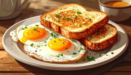fried eggs with slices of toast