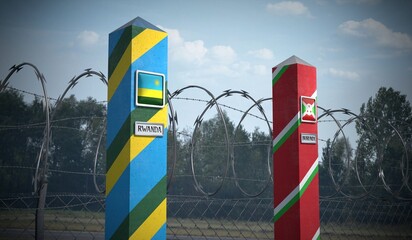 Border posts with flags of Rwanda and Burundi - 3d illustration