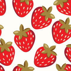 Seamless pattern with strawberry on color background. Natural delicious fresh ripe tasty fruit. Vector illustration for print, fabric, textile, banner, other design. Food concept