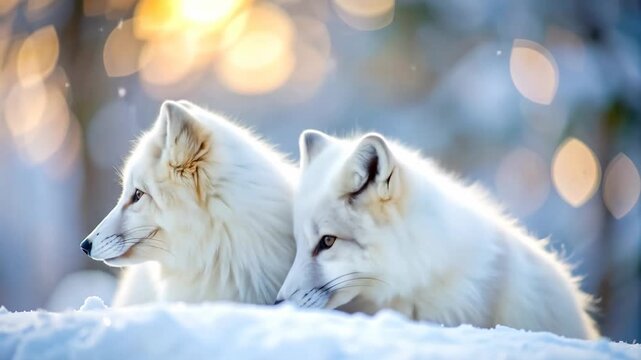 Two Adorable Arctic Foxes Resting in a Winter Wonderland.