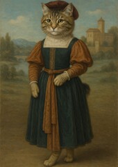 Obraz premium Regal feline in Renaissance attire.