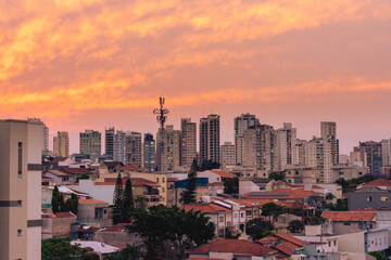 Fototapeta premium The skyline of the north part of Sao Paulo, during blue hour and sunset.