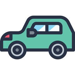 A Green Car With Dark Blue Outline And White Wheels Against A Transparent Background