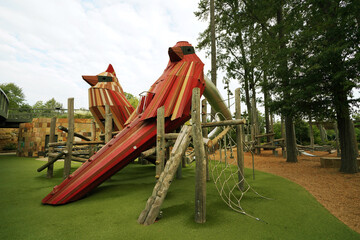 The playground at Downtown Cary Park, a newly renovated public park with family friendly activities and a dog play area