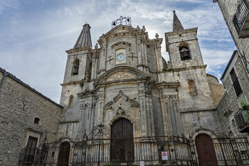 Fototapeta premium Petralia Soprana, a historic Sicilian mountain town in the Madonie Mountains, featuring charming narrow streets, traditional stone houses, and famous Church of Saint Mary of Loreto, Sicily, Italy