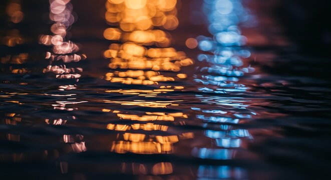 Abstract Night Water Reflections City Lights Water Texture Beautiful - Powered by Adobe