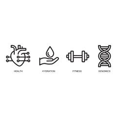 Obraz premium Set of health and wellness icons including heart hydration fitness and genomics simple line vector for app and web design isolated on white background