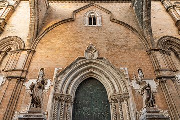 Palermo, the historic Sicilian capital city, featuring the monumental city gate, Palermo Cathedral, ornate baroque architecture, and charming narrow streets filled with history, Sicily, Italy