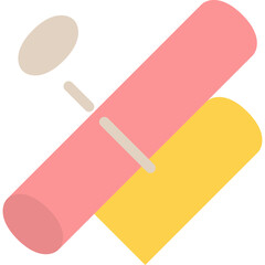Abstract Composition of Pink and Yellow Cylinders with Beige Oval Shape and Small Lines on Transparent Background