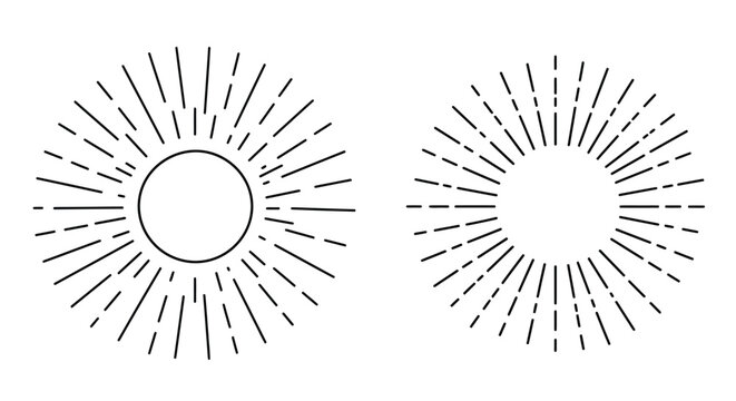 Two abstract sunburst shapes with radiating lines and oval centers