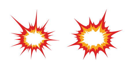 Two vibrant explosion effects orange and red isolated on a white background