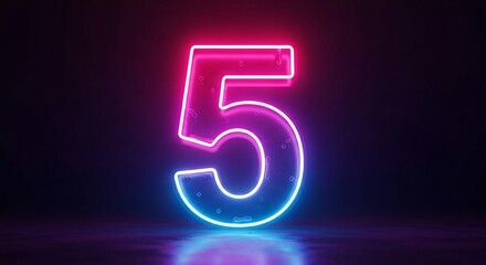 Vibrant neon number five glows with modern cool, perfect for countdowns, birthdays, or adding a touch of electric style to your designs