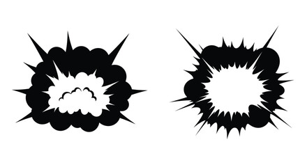 Two black and white explosion effects starburst shapes comic book style
