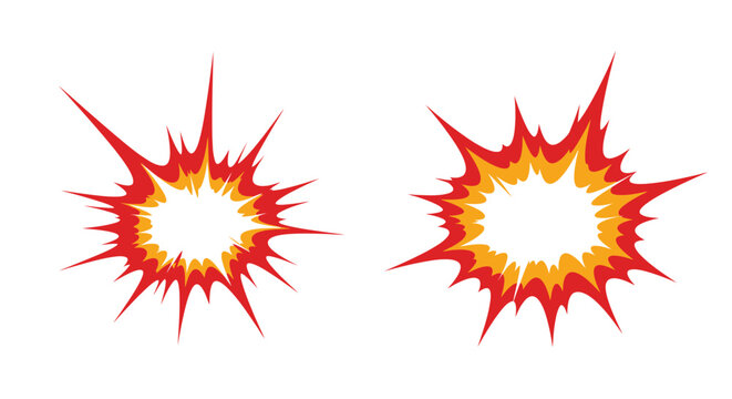 Two vibrant explosion effects orange and red isolated on a white background