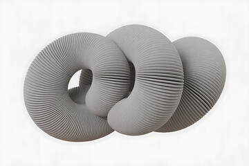 Three intertwined, textured gray torus shapes create an abstract, flowing, and sculptural form.