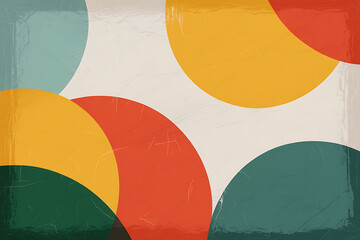 Bold geometric shapes in red, yellow, and teal create a dynamic, abstract visual composition.