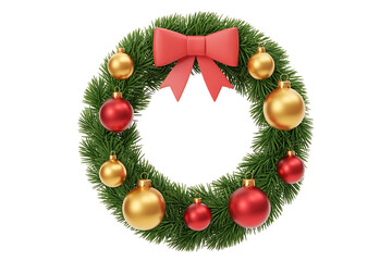 Festive evergreen wreath adorned with red and gold ornaments, symbolizing holiday cheer and warmth.