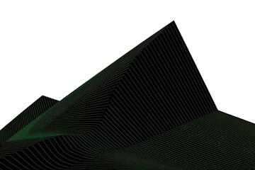 Abstract geometric forms in dark green, creating a dynamic, layered, and modern visual composition.