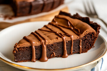 Rich chocolate tart with decadent ganache drizzled over, a delicious and indulgent dessert.