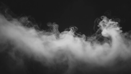 Dense White Smoke & Fog Swirls on Black Background. Ethereal, Mysterious Texture Overlay. Perfect...