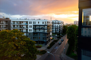 Beautiful sunrise over the contemporary residential area	
