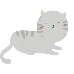 Adorable Grey Tabby Kitten with Closed Eyes and Pink Cheeks Lying Down Simple Cartoon Style Isolated on Transparent Background