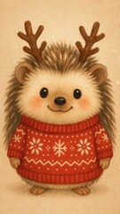 Fototapeta premium Cute hedgehog in festive sweater mobile wallpaper