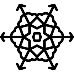 Abstract Hexagonal Snowflake Icon with Outward Arrows Black Outline on Transparent Background...